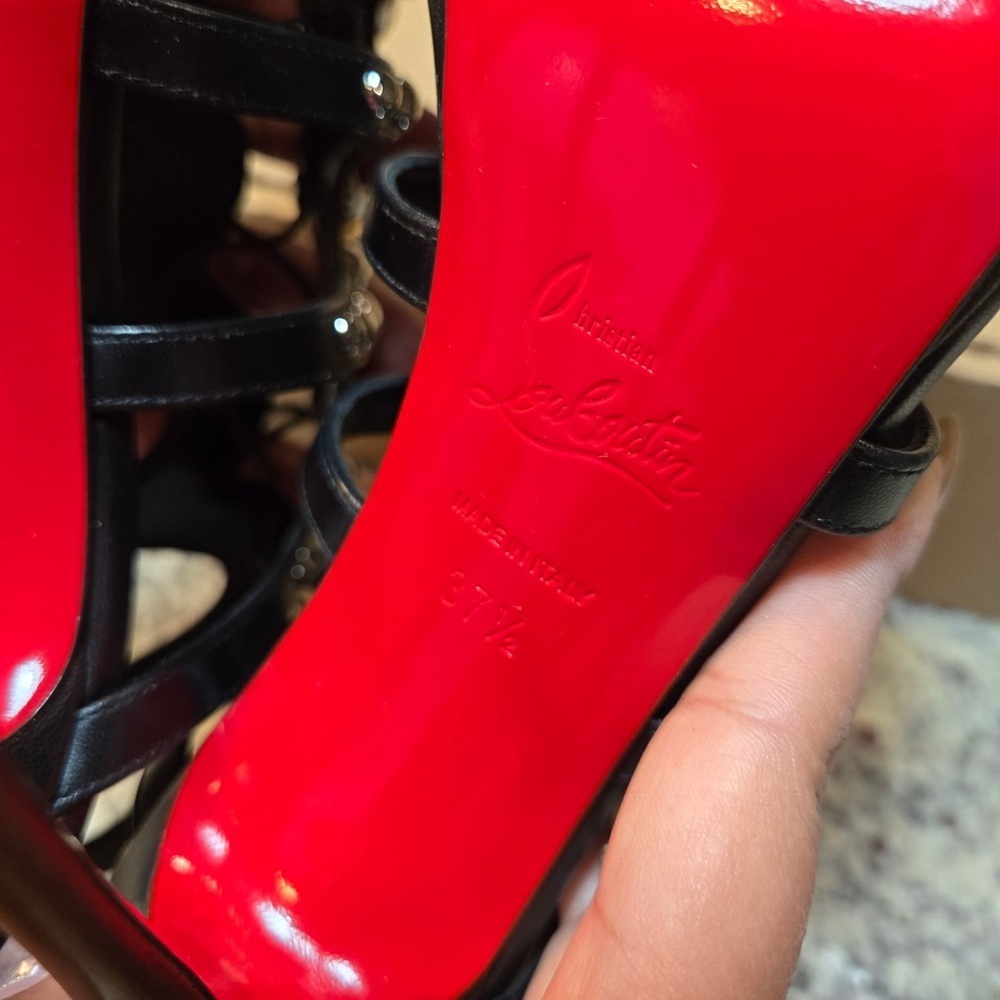 NEW Christian Louboutin Amazoubille Ghille Cage Black Studded Heels Size 7.5 - Picture 11 of 13